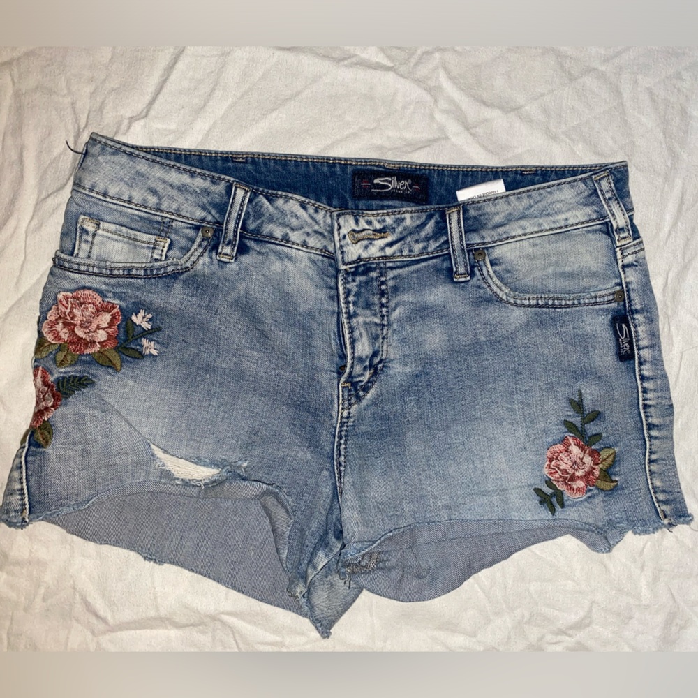 silver jean shorts
